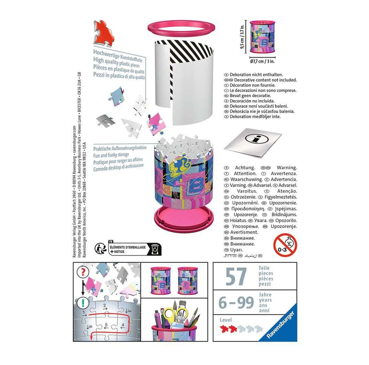 Puzzle 3D Ravensburger Suport Pixuri Barbie 54 piese RVS3D11585 - poza 3
