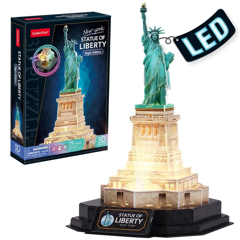 Puzzle 3D Statue Of Liberty New York Night Edition cu LED 79 piese - poza 1