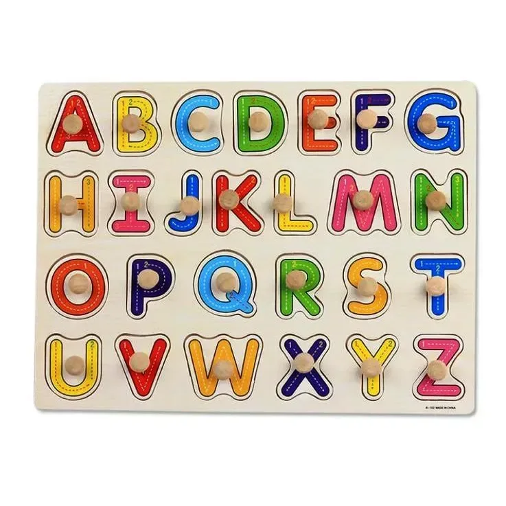 Puzzle Alfabet din Lemn – Litere Mari cu Mânere Montessori - Default Title