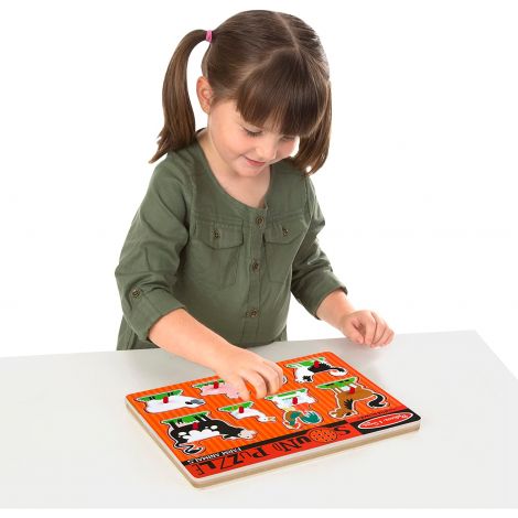 Puzzle de lemn cu sunete Animale de la Ferma Melissa and Doug 0726 - poza 3