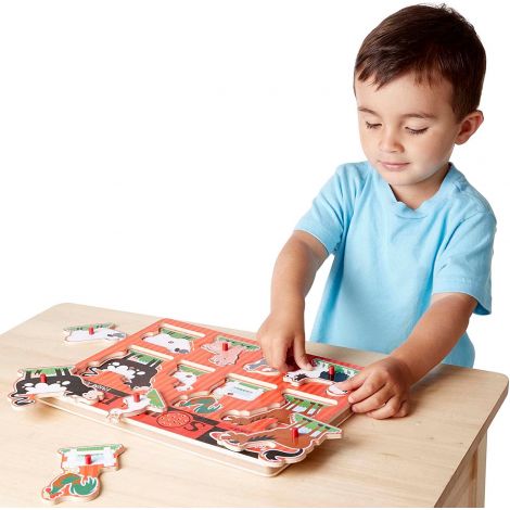 Puzzle de lemn cu sunete Animale de la Ferma Melissa and Doug 0726 - poza 4