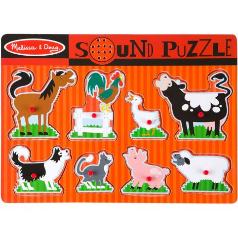 Puzzle de lemn cu sunete Animale de la Ferma Melissa and Doug 0726 - poza 5
