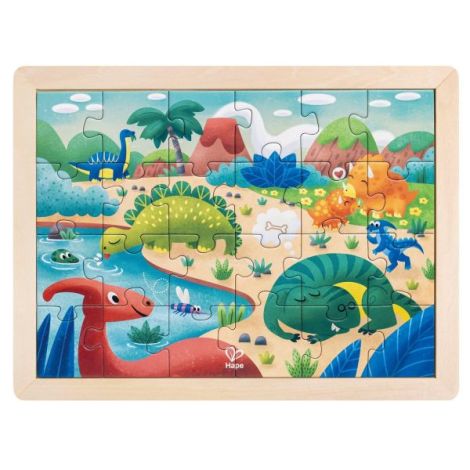 Puzzle din lemn 2 in 1 - Dinozauri (26 piese), cu fata dubla si activitate colorare - poza 1