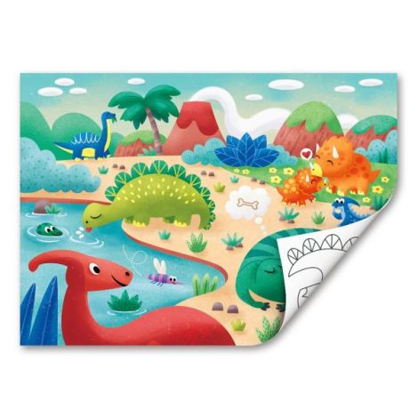 Puzzle din lemn 2 in 1 - Dinozauri (26 piese), cu fata dubla si activitate colorare - poza 2