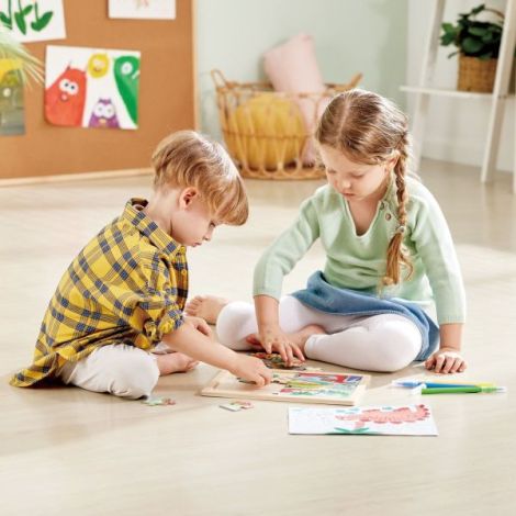 Puzzle din lemn 2 in 1 - Dinozauri (26 piese), cu fata dubla si activitate colorare - poza 3