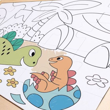 Puzzle din lemn 2 in 1 - Dinozauri (26 piese), cu fata dubla si activitate colorare - poza 4