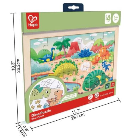 Puzzle din lemn 2 in 1 - Dinozauri (26 piese), cu fata dubla si activitate colorare - poza 5