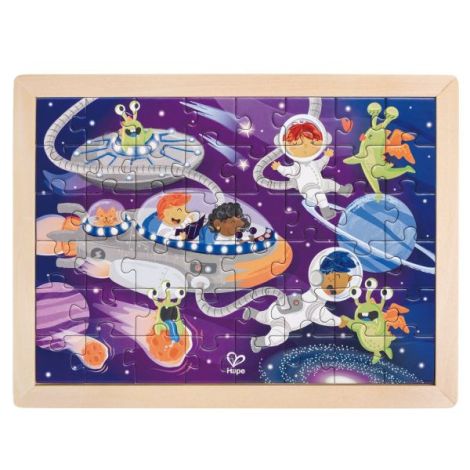 Puzzle din lemn 2 in 1 - Prietenii din Spatiu (50 piese), cu fata dubla si activitate colorare - poza 1