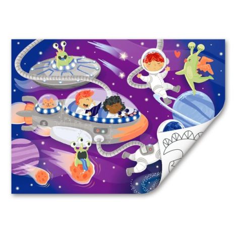 Puzzle din lemn 2 in 1 - Prietenii din Spatiu (50 piese), cu fata dubla si activitate colorare - poza 2