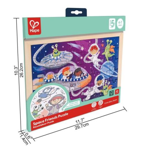 Puzzle din lemn 2 in 1 - Prietenii din Spatiu (50 piese), cu fata dubla si activitate colorare - poza 5