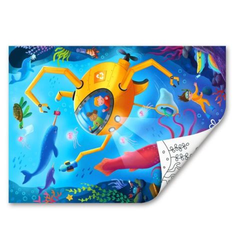 Puzzle din lemn 2 in 1 - Salvarea Oceanului (50 piese), cu fata dubla si activitate colorare - poza 2