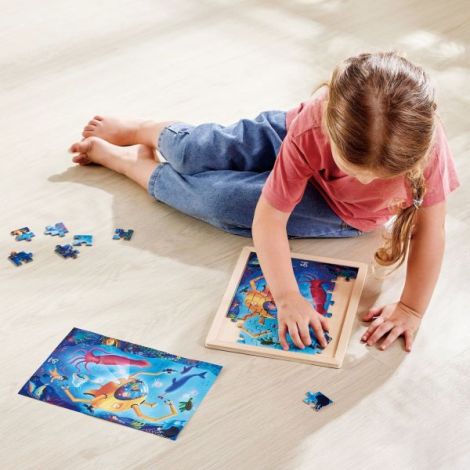 Puzzle din lemn 2 in 1 - Salvarea Oceanului (50 piese), cu fata dubla si activitate colorare - poza 3