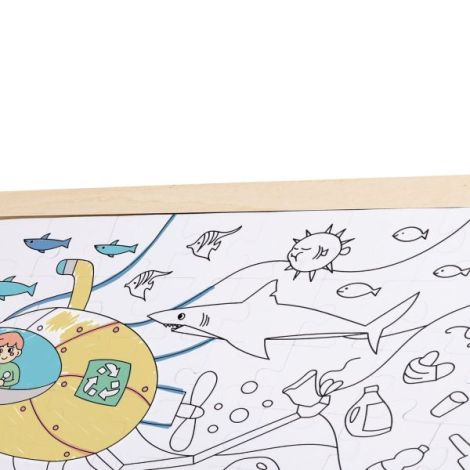 Puzzle din lemn 2 in 1 - Salvarea Oceanului (50 piese), cu fata dubla si activitate colorare - poza 4