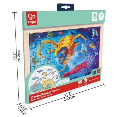 Puzzle din lemn 2 in 1 - Salvarea Oceanului (50 piese), cu fata dubla si activitate colorare - poza 5