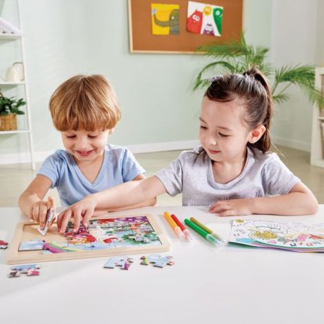 Puzzle din lemn 2 in 1 - Unicorn (26 piese), cu fata dubla si activitate colorare - poza 3