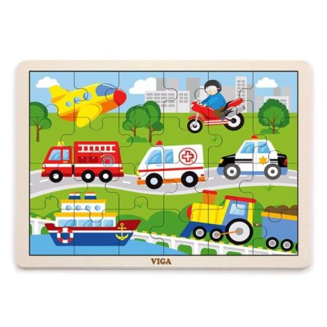 Puzzle din lemn 24 buc. Vehicule - poza 1