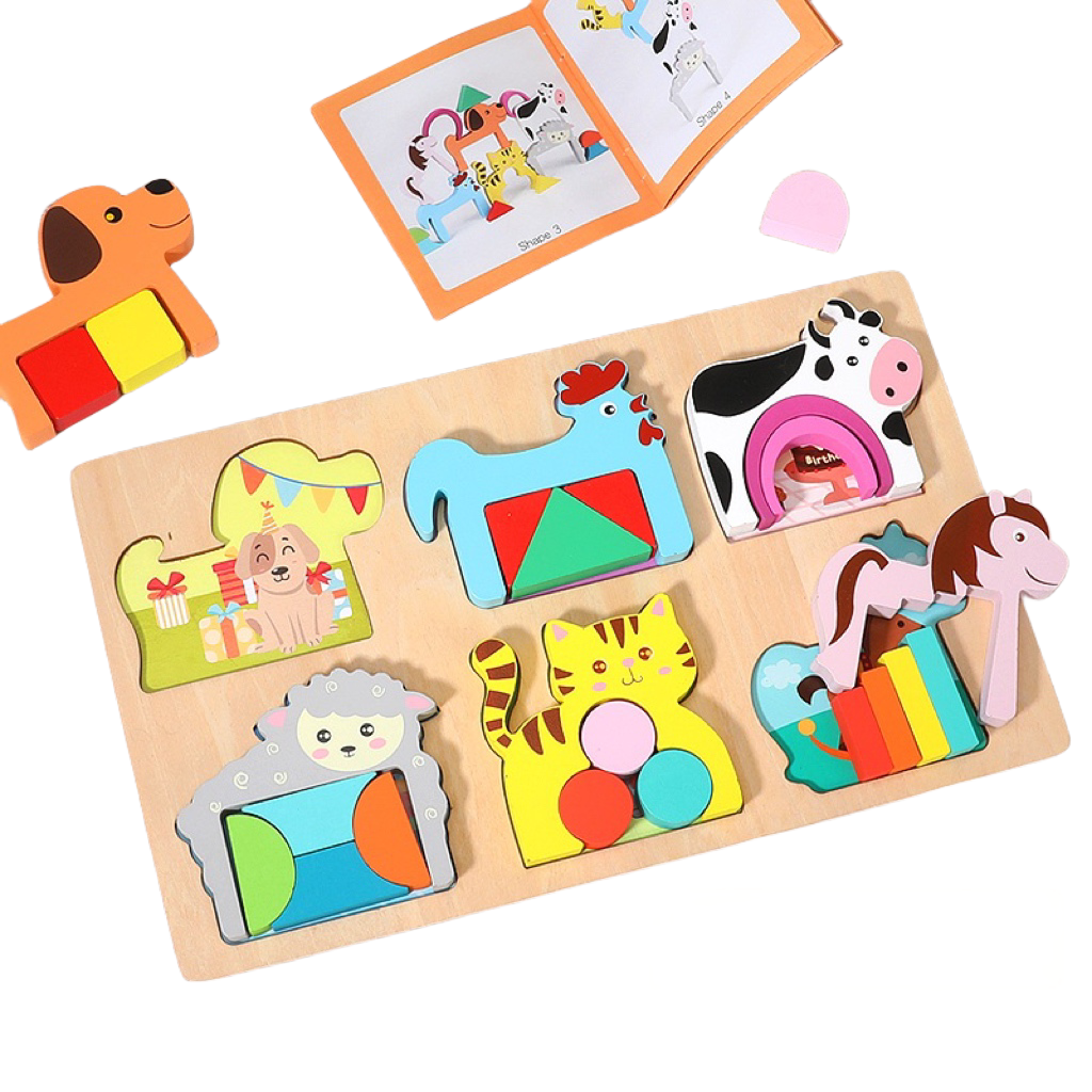 Puzzle din lemn 3D - Ferma animalelor in straturi
