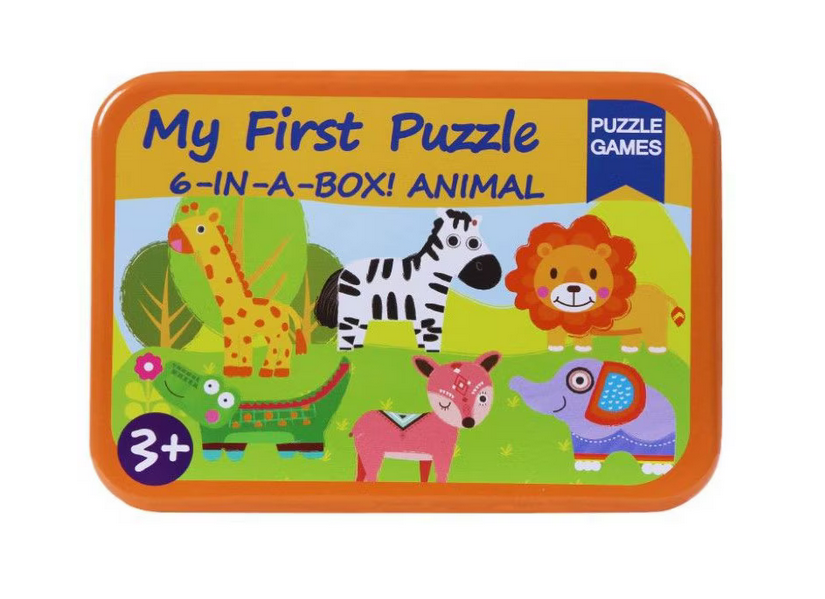 Puzzle din lemn - 6 animale multicolor pentru copii