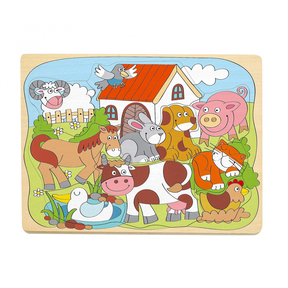 Puzzle din lemn , Animale de la ferma (10 piese)