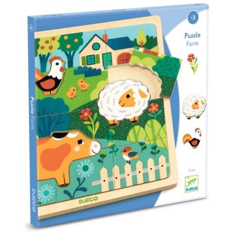 Puzzle din lemn Animale de la ferma, Djeco - poza 4
