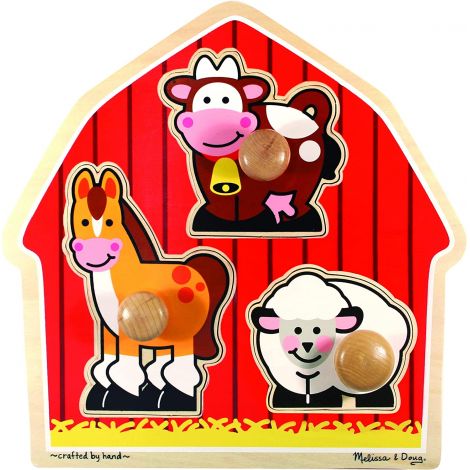 Puzzle din lemn cu 3 piese jumbo, 1 an+, Ferma Melissa &Doug 2054 - poza 1