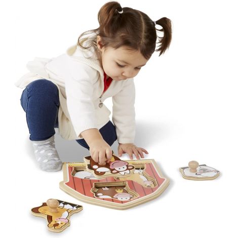Puzzle din lemn cu 3 piese jumbo, 1 an+, Ferma Melissa &Doug 2054 - poza 2