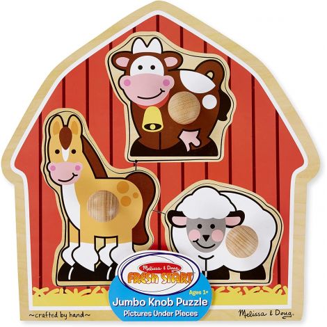 Puzzle din lemn cu 3 piese jumbo, 1 an+, Ferma Melissa &Doug 2054 - poza 3