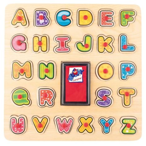 Puzzle din lemn cu butoni - Alfabet cu stampile si tusiera - poza 1