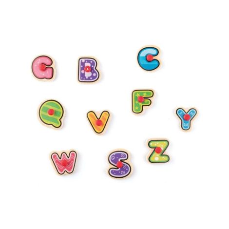 Puzzle din lemn cu butoni - Alfabet cu stampile si tusiera - poza 2