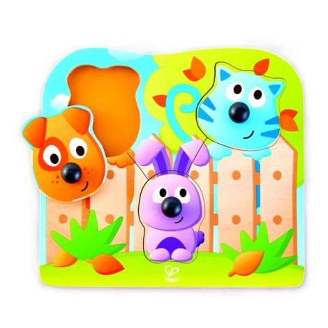 Puzzle din lemn cu butoni - Animale de companie cu nas mare - poza 1