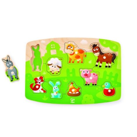Puzzle din lemn cu butoni - Animale de la ferma - poza 1