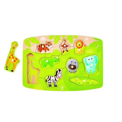 Puzzle din lemn cu butoni - Animale din Jungla - poza 1