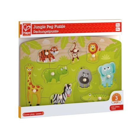 Puzzle din lemn cu butoni - Animale din Jungla - poza 2