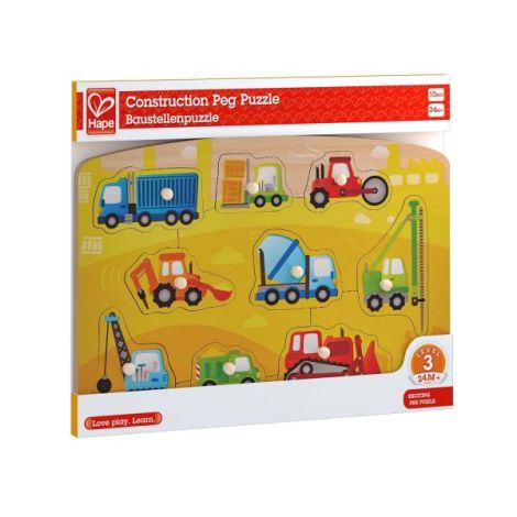 Puzzle din lemn cu butoni - Autovehicule de constructie - poza 2