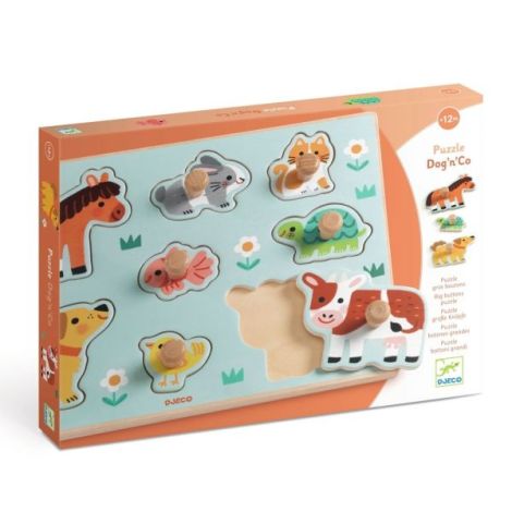 Puzzle din lemn cu butoni, Djeco - poza 1