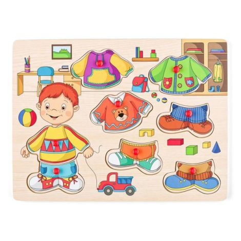 Puzzle din lemn cu butoni - Imbraca-l pe Sebastian - poza 1