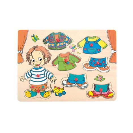 Puzzle din lemn cu butoni - Imbraca-l pe Sebastian - poza 2