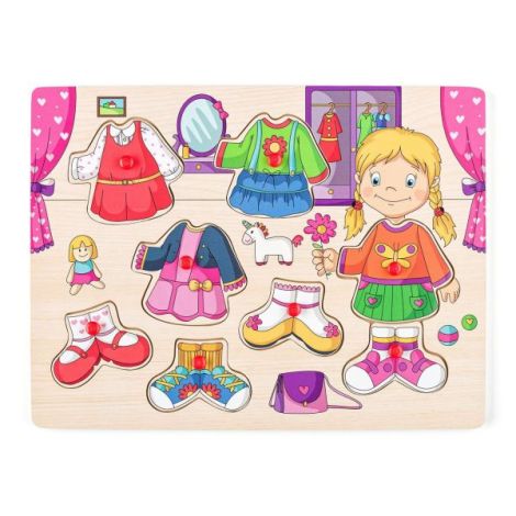 Puzzle din lemn cu butoni - Imbraca-o pe Carolina - poza 1