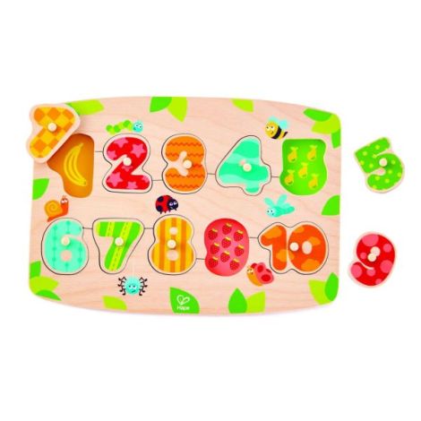 Puzzle din lemn cu butoni - Numere - poza 1