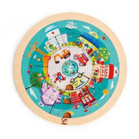 Puzzle din lemn cu doua fete: giratoriu si meserii (19 piese) - poza 1