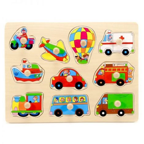 Puzzle din lemn cu maner Mijloace de transport - poza 1