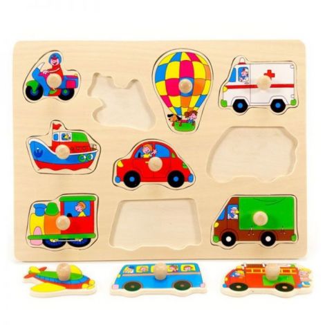 Puzzle din lemn cu maner Mijloace de transport - poza 2