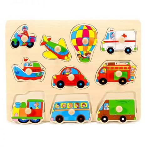 Puzzle din lemn cu maner Mijloace de transport - poza 3