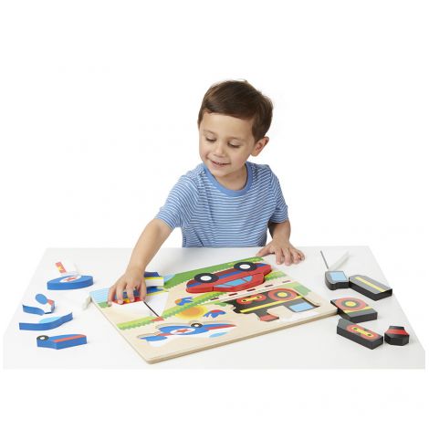 Puzzle din lemn cu piese mari Vehicule - Melissa & Doug - poza 3