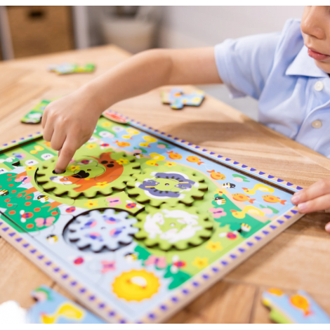 Puzzle din lemn cu rotite dintate pentru invatarea numararii prin joaca Animale vesele - poza 4