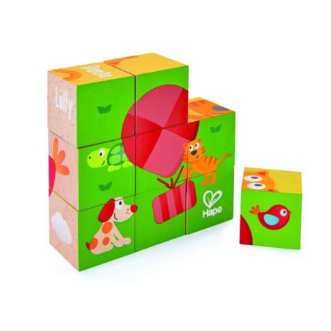 Puzzle din lemn cuburi - Animale 3 x 3 - poza 1
