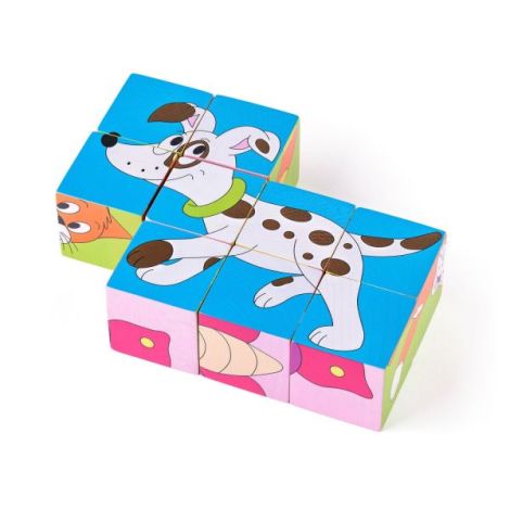 Puzzle din lemn cuburi - Animale colorate - poza 1