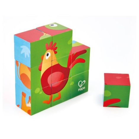 Puzzle din lemn cuburi - Animale de la ferma 3 x 3 - poza 1