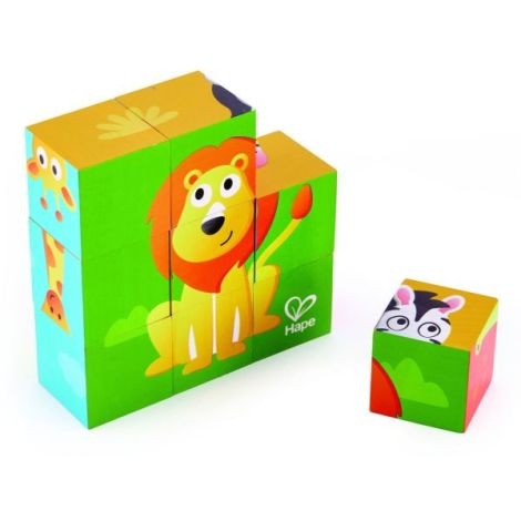 Puzzle din lemn cuburi - Animale din Jungla 3 x 3 - poza 1