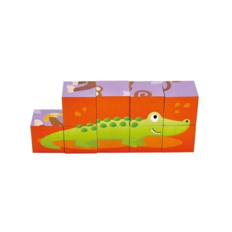 Puzzle din lemn cuburi - Animale din Jungla 3 x 3 - poza 2